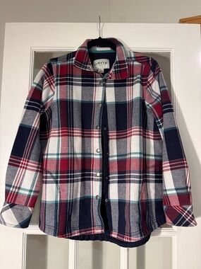 Orvis Plaid Snap-Front Shirt Jacket in Navy, Red & Teal